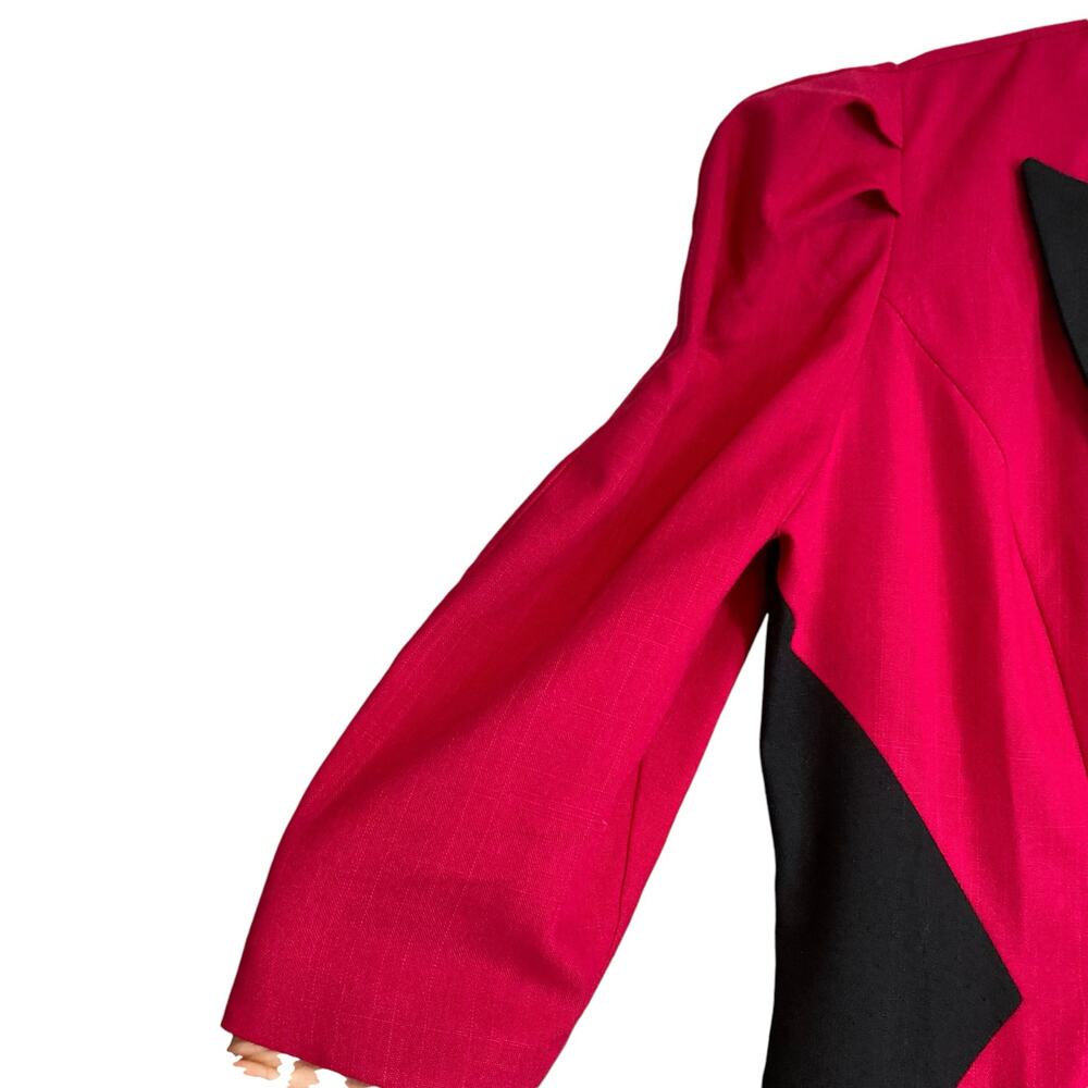 Vintage 80s Pink Black Cloth Button Collar V Neck Boxy Oversize Dress Sz Medium - Picture 12 of 16